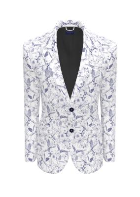 White Floral Twill Two-Button Blazer-VIHOA01
