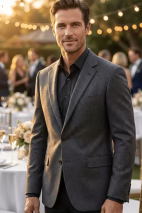 Charcoal Gray Felt Wool Two-Button Blazer