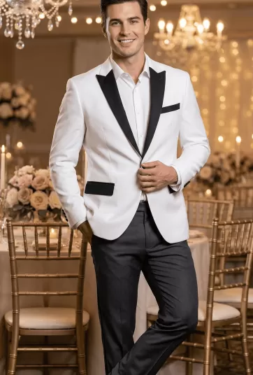 White Technical Twill Tuxedo with Black Satin Contrast