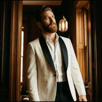 Custom white tuxedo with black lapel